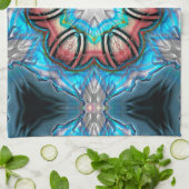 シアンとシルバーの万華鏡のように千変万化するパターンとラフ絵を描な キッチンタオル (折り畳み)