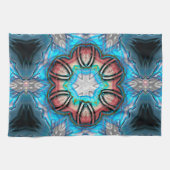 シアンとシルバーの万華鏡のように千変万化するパターンとラフ絵を描な キッチンタオル (横)