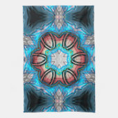 シアンとシルバーの万華鏡のように千変万化するパターンとラフ絵を描な キッチンタオル (縦)