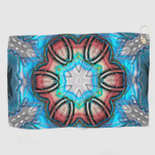 シアンとシルバーの万華鏡のように千変万化するパターンとラフ絵を描な ゴルフタオル (横)