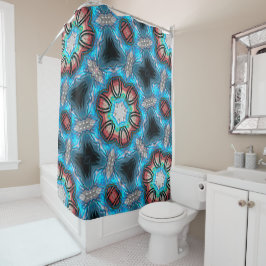 シアンとシルバーの万華鏡のように千変万化するパターンとラフ絵を描な シャワーカーテン