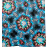 シアンとシルバーの万華鏡のように千変万化するパターンとラフ絵を描な シャワーカーテン (正面)