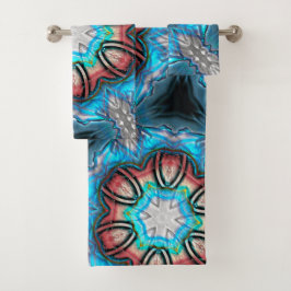 シアンとシルバーの万華鏡のように千変万化するパターンとラフ絵を描な バスタオルセット