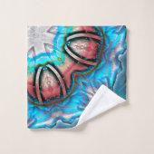 シアンとシルバーの万華鏡のように千変万化するパターンとラフ絵を描な バスタオルセット (ウォッシュタオル)