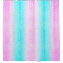 シアンとピンクのストライプのシャワーカーテン
