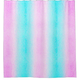 シアンとピンクのストライプのシャワーカーテン シャワーカーテン