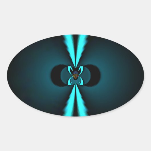 シアンとブラックのアブストラクトアートプリント 楕円形シール (正面)