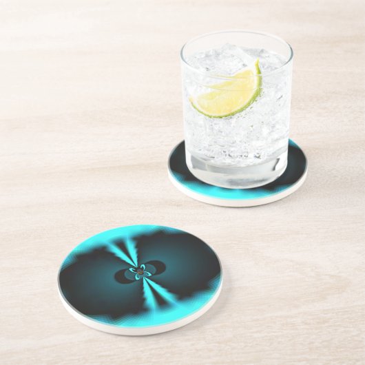 シアンとブラックの抽象芸術アートプリント コースター (側面)