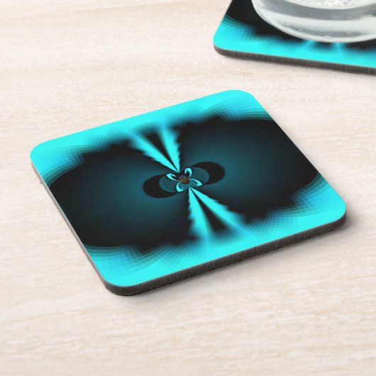 シアンとブラックの抽象芸術アートプリント コースター (左側)