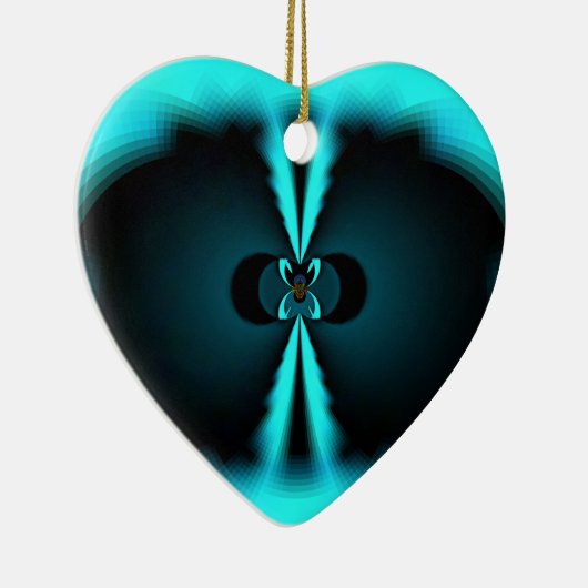 シアンとブラックの抽象芸術アートプリント セラミックオーナメント (右)