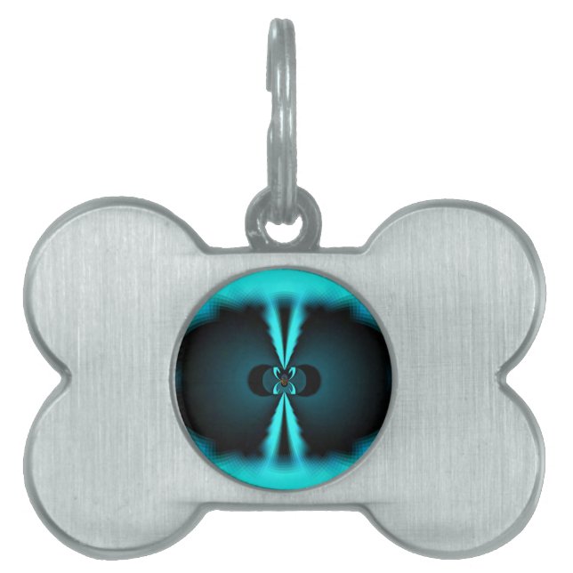 シアンとブラックの抽象芸術アートプリント ペットネームタグ (正面)