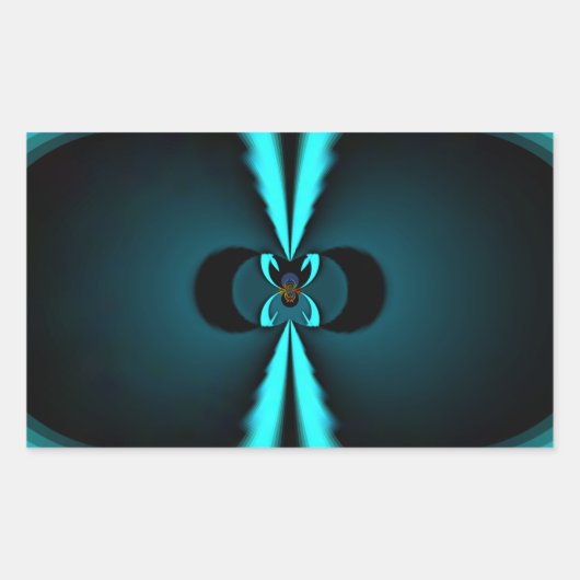 シアンとブラックの抽象芸術アートプリント 長方形シール (正面)
