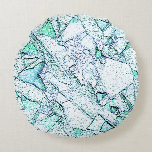 シアンとミントの混合物の石のように粗い ラウンドクッション (正面)