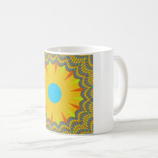シアンと金ゴールドマンダラアートプリント コーヒーマグカップ (正面右)