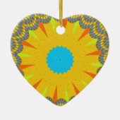 シアンと金ゴールドマンダラアートプリント セラミックオーナメント (正面)