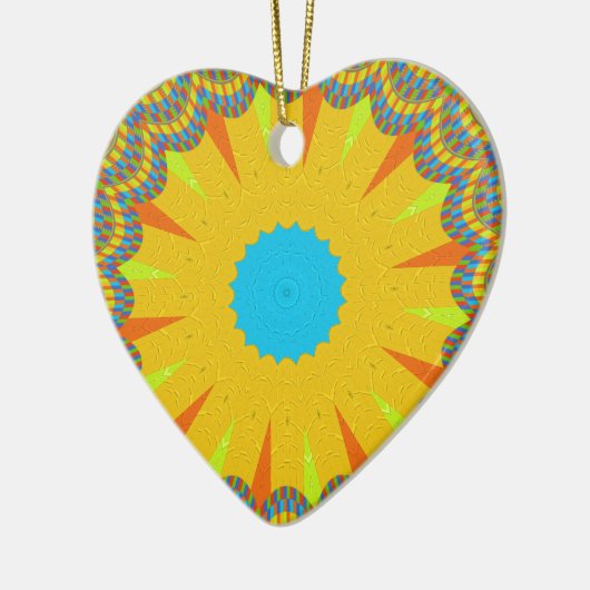 シアンと金ゴールドマンダラアートプリント セラミックオーナメント (左)