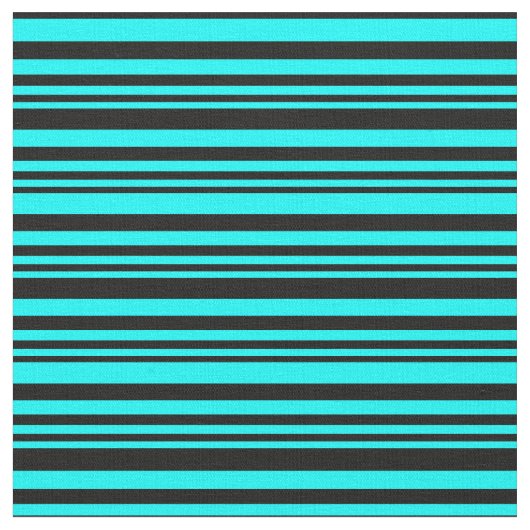 シアンと黒の線のパターン ファブリック (クローズアップ)