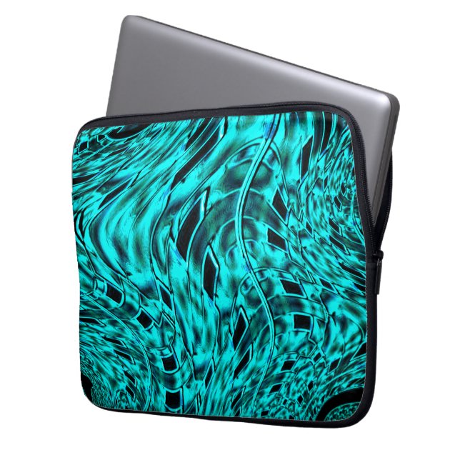 シアンのイメージで反転した正方形イメージ ラップトップスリーブ (正面左)