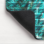 シアンのステンドグラートまたは抽象芸術レンガの壁 マウスパッド (コーナー)