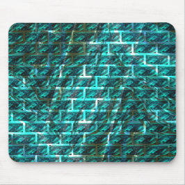 シアンのステンドグラートまたは抽象芸術レンガの壁 マウスパッド