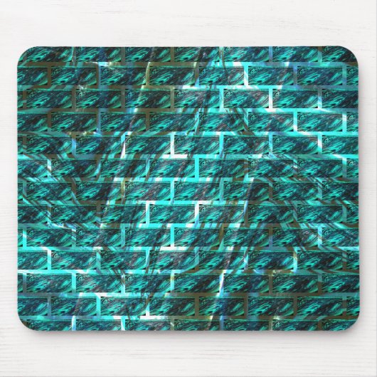 シアンのステンドグラートまたは抽象芸術レンガの壁 マウスパッド (正面)