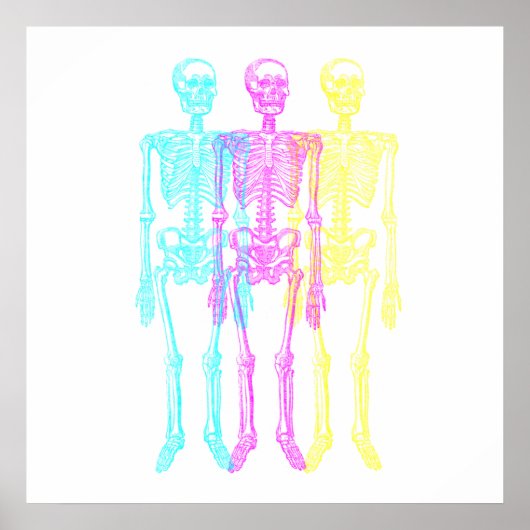 シアンのマゼンタの黄色のレタープレススケルトン ポスター (正面)