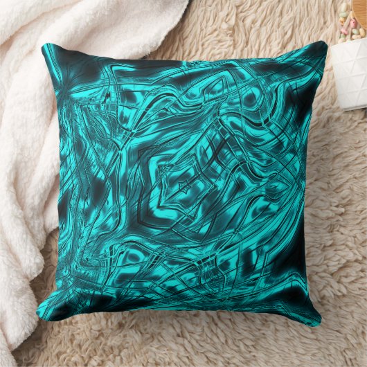 シアンのメタリックに星を形成する長い曲線ストローク クッション (ブランケット)
