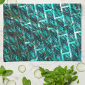 シアンの汚れ、グレーズド違うグリッドまたはブリック効果 キッチンタオル (折り畳み)