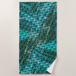 シアンの汚れ、グレーズド違うグリッドまたはブリック効果 ビーチタオル
