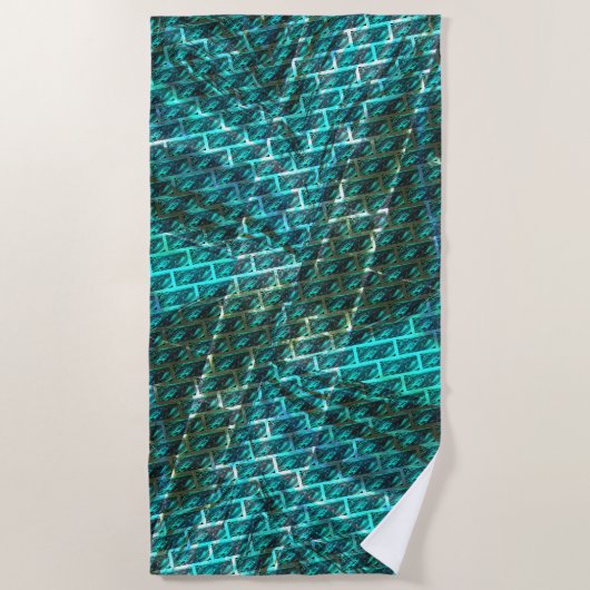 シアンの汚れ、グレーズド違うグリッドまたはブリック効果 ビーチタオル (正面)