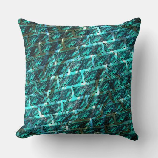 シアンの汚れ、グレーズ、グレーティン違うグ、レンガ？ クッション (正面)