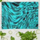 シアンまたは青のイメージに映し出された曲がった正方形 キッチンタオル (折り畳み)