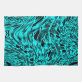 シアンまたは青のイメージに映し出された曲がった正方形 キッチンタオル (横)