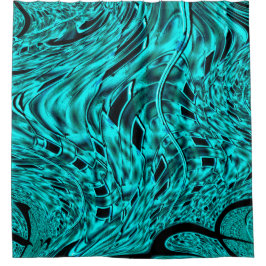 シアンまたは青のイメージに映し出された曲がった正方形 シャワーカーテン