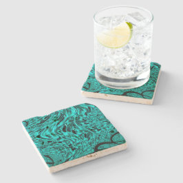 シアンまたは青のイメージに映し出された曲がった正方形 ストーンコースター