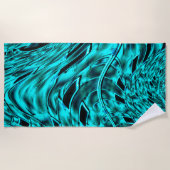 シアンまたは青のイメージに映し出された曲がった正方形 ビーチタオル (正面)