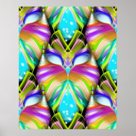 シアンカラフルとブラックのOracle Owlパターン ポスター