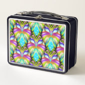 シアンカラフルとブラックのOracle Owlパターン メタルランチボックス (正面)