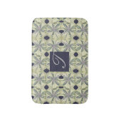 シアンスフラワーとネイビーBl。モノグラム バスマット (正面縦)