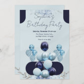 シアンバルーン誕生日 招待状 (正面/裏面)