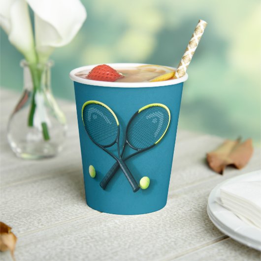 シアンバースデーパーティーラケット&ボールテニス 紙コップ (インサイチュ)