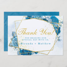 シアンブルーフローラ結婚スと金ゴールドサンキューカード