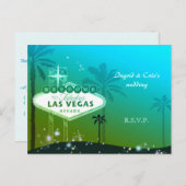 シアンブルーラスベガスウェディングRSVP インビテーションポストカード (正面/裏面)