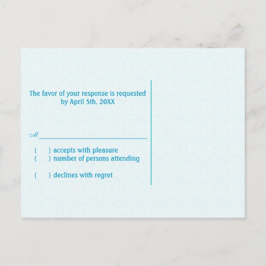 シアンブルーラスベガスウェディングRSVP インビテーションポストカード (裏面)