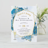 シアンブルー金ゴールド幾何学的ブランチとバブリー 招待状 (スタンド正面)