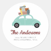 シアンホリデーカーギフトアドレスのスタック付き ラウンドシール (正面)