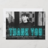 シアンモダンネオン写真卒業 サンキューカード (正面)