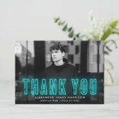 シアンモダンネオン写真卒業 サンキューカード (スタンド正面)