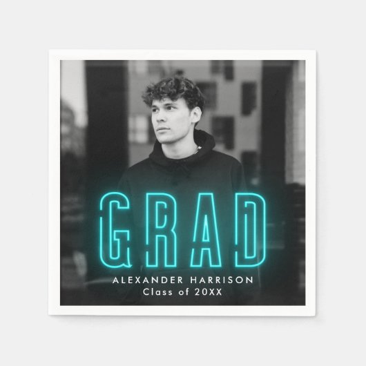 シアンモダンネオン写真卒業 スタンダードカクテルナプキン (正面)