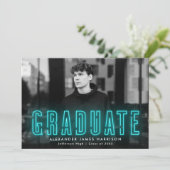 シアンモダンネオン写真卒業 案内状 (スタンド正面)